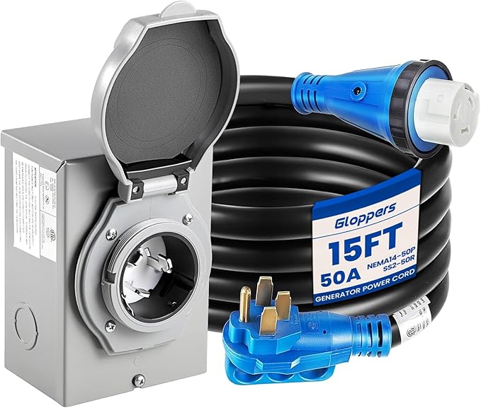 50 Amp Generator Cord and Power Inlet Box, 15FT